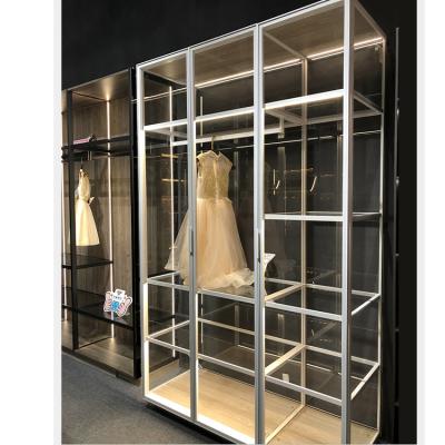 China (Other) Adjustable aluminum and glass entire glass display cabinet wardrobe with glass shelves for sale