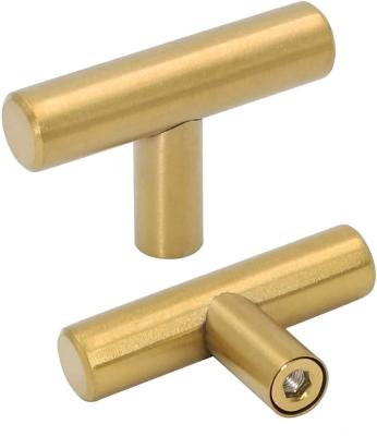 China Modern goldenwarm Brushed Brass Single Hole Pulls Bar Cabinet Handles Knobs For Drawer Furniture Hardware 2in Overall Length for sale