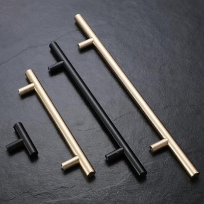 China Wholesale Modern Matte Black Kitchen Cabinet Stainless T Bar Handles Brushed Nickel Silver Gold Furniture Drawer Wardrobe Pulls for sale