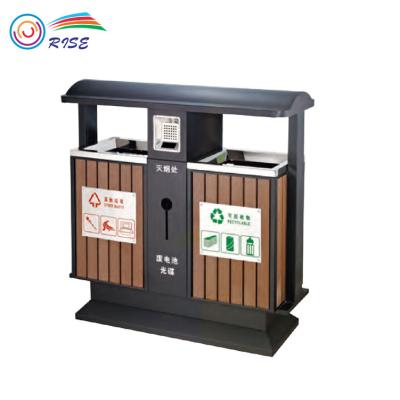 China Sustainable Outdoor Eco - Friendly Iron And Wood Ground Recycling Trash Bin Trash Bin Waste Bin for sale