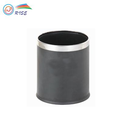 China Durable Hotel Pet Black Double Layer Indoor Plastic Garbage Bin Trash Cans With Steel Ring for sale