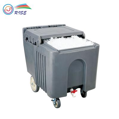 China Mobile Hotel 110L PE Ice Cube Storage Box / PU Sliding Ice Trolley With Wheels for sale