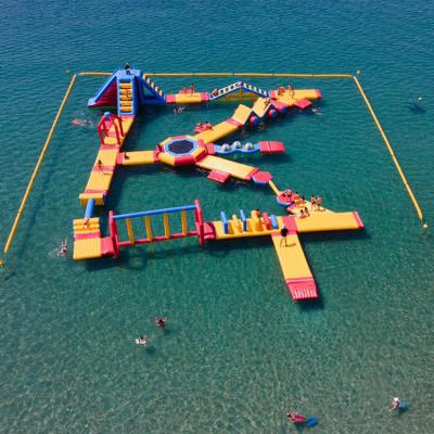 China Outerdoor Water Amusement Supplier Water Breakthrough Paradise Yellow Obstacle Course Funny Water Inflatable Park for sale