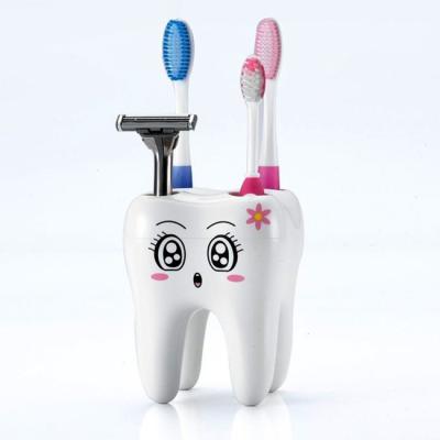 China Dropshipping Viable 4 Hole Teeth Style Cartoon Plastic Bathroom Accessories Set Kids Toothbrush Holder for sale