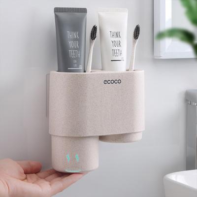 China Dropshipping Home Bathroom Accessories Stocked Wall Mounted Plastic Ecoco Cup Toothbrush Holder Set for sale