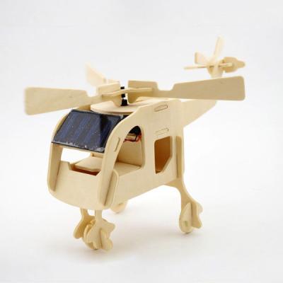 China Over 7 Years New Design High Quality Kids Gift Puzzle Wooden Solar Power Toy Helicopter for sale