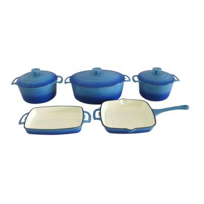 China Cookwin Blue Enamel 5PCS Cast Iron Cookware Set Viable Manufacturer From China For Kitchen for sale