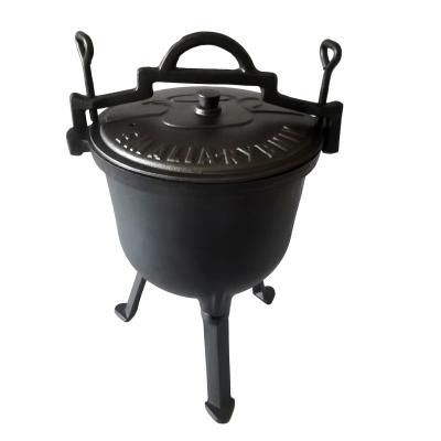 China Preseasoned Outdoor Cast Iron Camping Black Dutch Oven Casserole Set With Tripod Three Leg Dutch Oven for sale