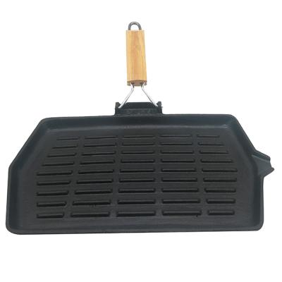 China Wholesale Easily Cleaned Cast Iron Rectangle Grill Filters Skillet Pan With Handle for sale