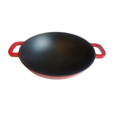 China Viable Cast Iron Chinese Wok 30cm Two-Handle Cast Iron Chinese Cookware Frying And Sautéing Wok for sale