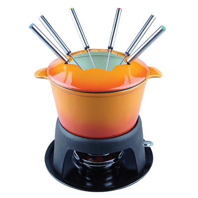 China Sustainable Melting Cheese Tools Fondue Sets Diameter: 17cm Enamel Coating Metal Design for sale