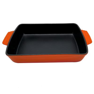 China Metal Pot Classic Cast Iron Enameled Dish Rectangular Cooking Roasting Pan for sale