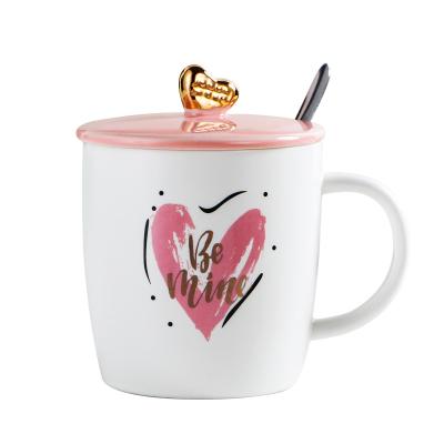 China Viable Love Ceramic Mugs For Men And Women Cute Mugs Creative Trend With Lid Spoon Couples Coffee Mugs Water Cups Home for sale