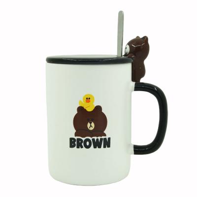 China Viable Cute Ceramic Mugs Creative Bear Decoration With Lid Spoon Coffee Mugs Water Home Mug for sale