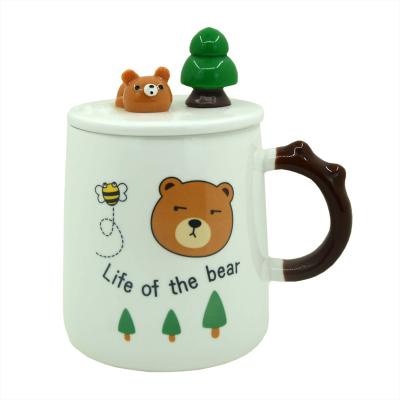 China Viable Cute Ceramic Mugs Creative Bear Decoration With Lid Spoon Coffee Mugs Water Home Mug for sale