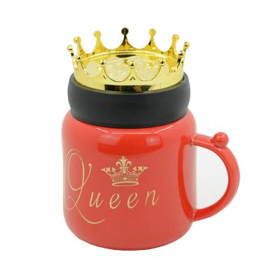 China Viable Creative Ceramic Cup Crown Lid Tea Cup Coffee Mug Breakfast Milk Cups Unicorn Mug With Spoon for sale