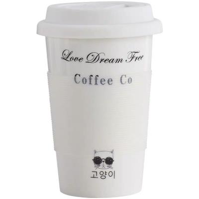 China Sustainable Hot Sale Ceramic Double Wall Cup Travel Tea Mug With Silicone Lid for sale