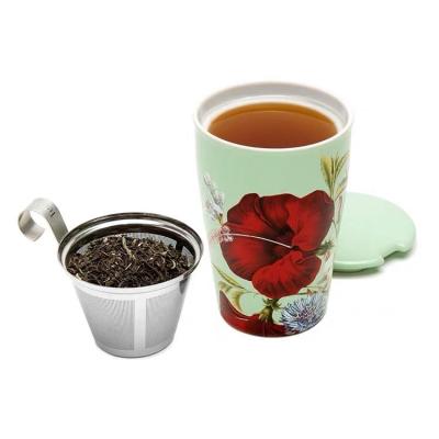 China Sustainable Ceramic / Porcelain Double Wall Mug With Tea Infuser Travel Mug With PP Lid Insulation Customization Mug for sale