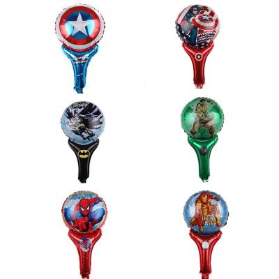 China New Superhero Dropshipping Dance Party Decor Birthday /Wedding/Student Hand Gifts Fighting Stick Spiderman Iron Man Stick Movie Foil Balloon Protect Children's Cartoon Globe for sale