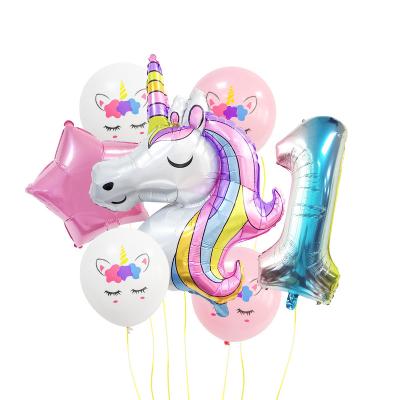 China Gradient Unicorn Set Party Balloon Holiday Decoration Dropshipping Rainbow 32 inch Number Foil Balloon for Birthday Party Decor for sale