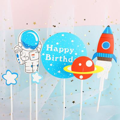 China Outer Space Theme Party Decoration Astronaut Cupcake Flag Dessert Table Paper Tag Cake Topper Rocket Cake Topper Birthday Party Decoration for sale