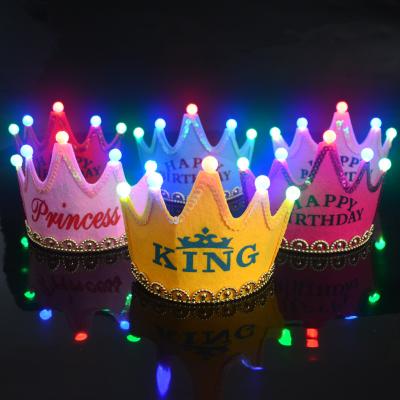 China Cloth Led Glowing Adult Prince Princess Led Birthday Hat Happy Birthday Hat Kids Birthday Hat for sale