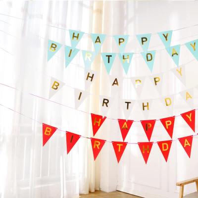 China Holiday Decoration Triangle Flag Happy Birthday Backdrop Pull Up Banner Outdoor Gold Foil Stamping Party Banner Set for sale