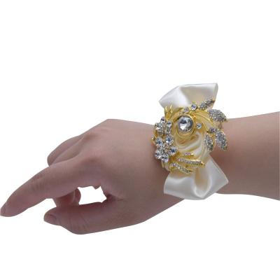 China Wedding Decor M310 Party Vintage Wedding Ceremony Wrist Corsage Bride Bridesmaid Artificial Silk Flower Rustic Wedding Corsage For Wedding for sale