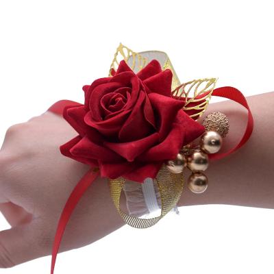 China Bridal Party Decor Wedding Bride and Bridesmaid's Wrist Artificial Floral Garland Flower Corsage Bracelet for sale