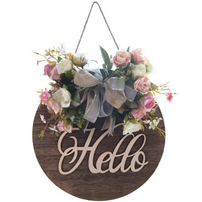 China Artificial Flower Door Decoration Wreath Home List Rabbit Ear Leaf Farmhouse Listing Welcome House Number Pendant for sale