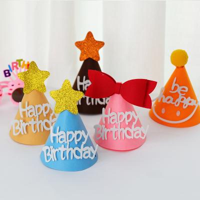 China Nonwovens Birthday Party Decoration Hat Pink Bow Smile Star Felt Nonwoven Fabric Birthday Hat for sale