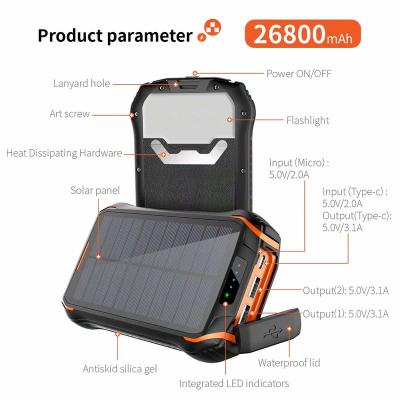 China Dual USB 26000mAh Solar Power Banks 30000mah Waterproof Solar Power Bank Support Fast Charging Dual for sale