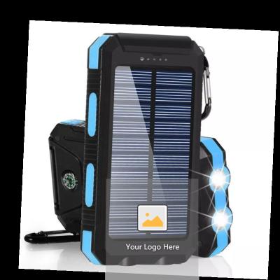 China Outdoor Home Application Shenzhen Free Logo Adding Portable Solar Power Bank Waterproof Powerbank 20000mah Charger With Led Light for sale