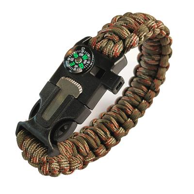 China Multifunctional (Adjustable Accessories Survival Kit Bracelet Outdoor Tool Rope Fire Starter Parachute Cord Bracelet with Fire Starter Knife Compass Whistle for sale