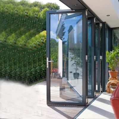 China Sound Insulation Aluminum Bi-Folding Glass Patio Doors Custom Low-E Accordion Glass Patio Bifold Glass Door for sale