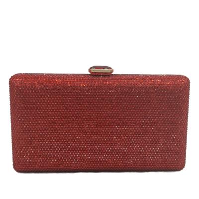 China Bridal Minaudiere Handbags Purses Rhinestone Red Wedding Party Crystal Box Clutch Evening Handbags Metal Elegant Women for sale