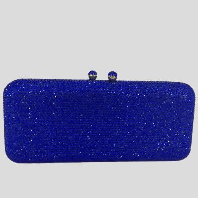 China Blue Women Crystal Box Clutch Long Evening Metal Bags Bridal Wedding Party Dinner Rhinestone Handbag Purse for sale