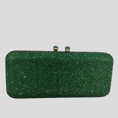 China Green Women Crystal Box Clutch Long Evening Metal Bags Bridal Wedding Party Dinner Rhinestone Handbag Purse for sale