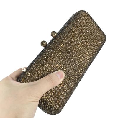 China Rhinestone Brown Metal Rhinestone Bag Clutch Evening Clutches Long Bridal Purse Wedding Party Dinner Purse Rhinestone Purse for sale