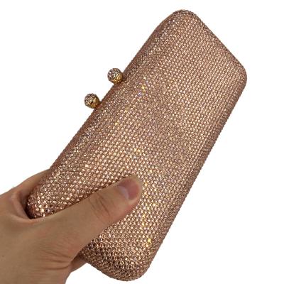 China Bridal Long Clutch Evening Clutch Bag Champagne Chain Shoulder Metal Wedding Party Dinner Purse Rhinestone Purse for sale