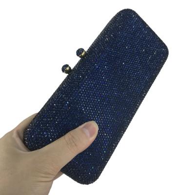 China Navy Blue Metal Lady Evening Purse Rhinestone Long Evening Clutch Bag Wedding Party Dinner Purse Bridal Purse for sale