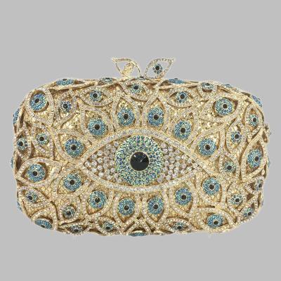 China Crystal Clutch Evening Bags Women Evil Eye Metal Hollow Cocktail Party Rhinestone Handbags and Purses for sale