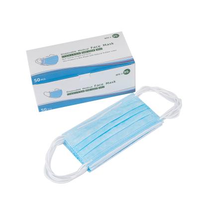 China High Quality Ear-loop Manufacturer CE Approval Disposable 3ply Medical Face Mask With Earloop for sale