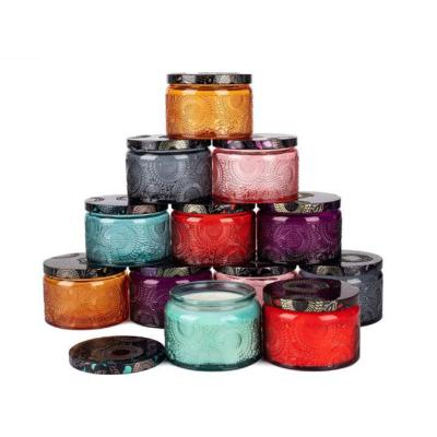 China 8oz 10oz 300ml stock stylish colorful empty candle glass jar for candle making with lid for sale