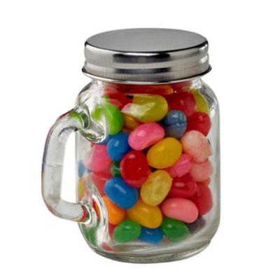 China Mini Candy Party 4oz 125ml Glass Mason Jar Wedding Favor Clear Sweet Sauce Honey Jars With Handle And Lids for sale