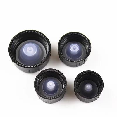 China Non Spill Factory Cheap Black Plastic Lids With Inner Stopper For Boston Glass Bottles for sale