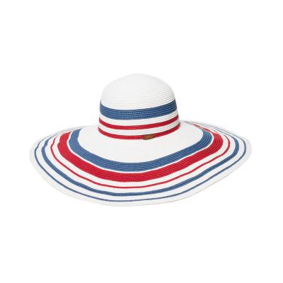 China 2022 Color Wave Striped Curve Striped Pure Brim Big Big Brim Beach Straw Hats For Women Girls With Flower for sale