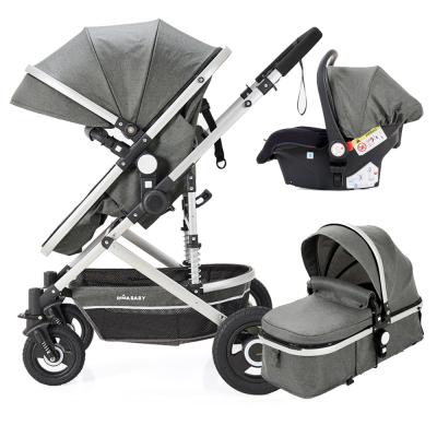 China 3in 1 Pushchair Canvas Luxury Foldable Compact Light Weight Baby Stroller Jogging Prams for sale