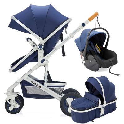 China Hot Selling Canvas 3 in 1 Deluxe Baby Organizer Kids Pram Aluminum Foldable Luxury Stroller for sale