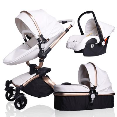 China China Mummy Hot Factory Fast Shipping Canvas Leather Baby Stroller 3 in 1 Baby Pram for Baby Travel System for sale